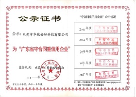 广东省守合同重信用企业公示证书2010-2015